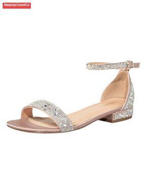Wide Width Rhinestone Flat Sandals Ankle Strap Sparkle Wedding Shoes